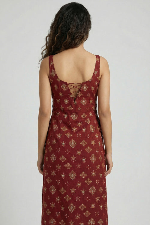 AVYRON - Women Straight Kurti with Side Tie-Up & Back Lace-Up Design | Sleeveless Long Kurti