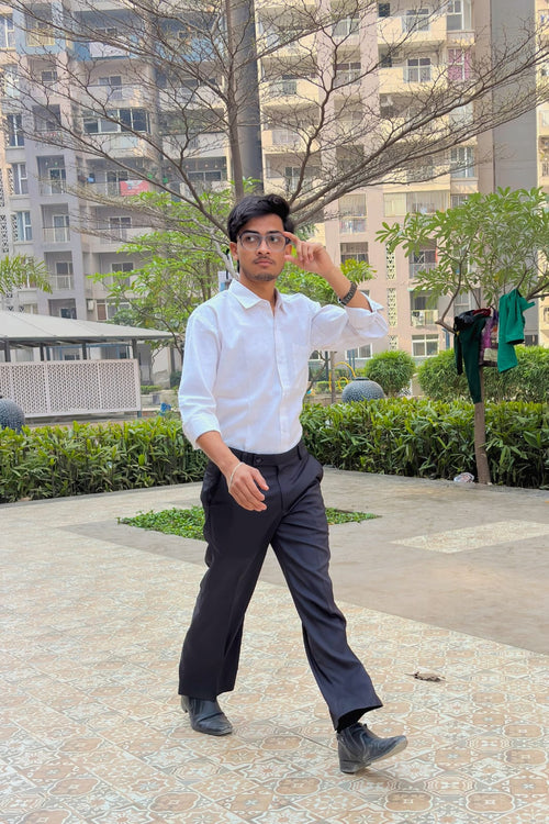 AVYRON - Men’s Premium White Shirt & Navy Blue Formal Pant Combo – Slim Fit Office Wear Set | Elegant Business Outfit for Men