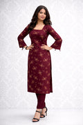Stylish Lace-Up Back Design Maroon Floral Printed Straight Kurti | Square Neck