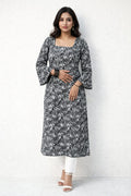Elegant Black & White Printed Straight Kurti with Stylish Back Tie-Up