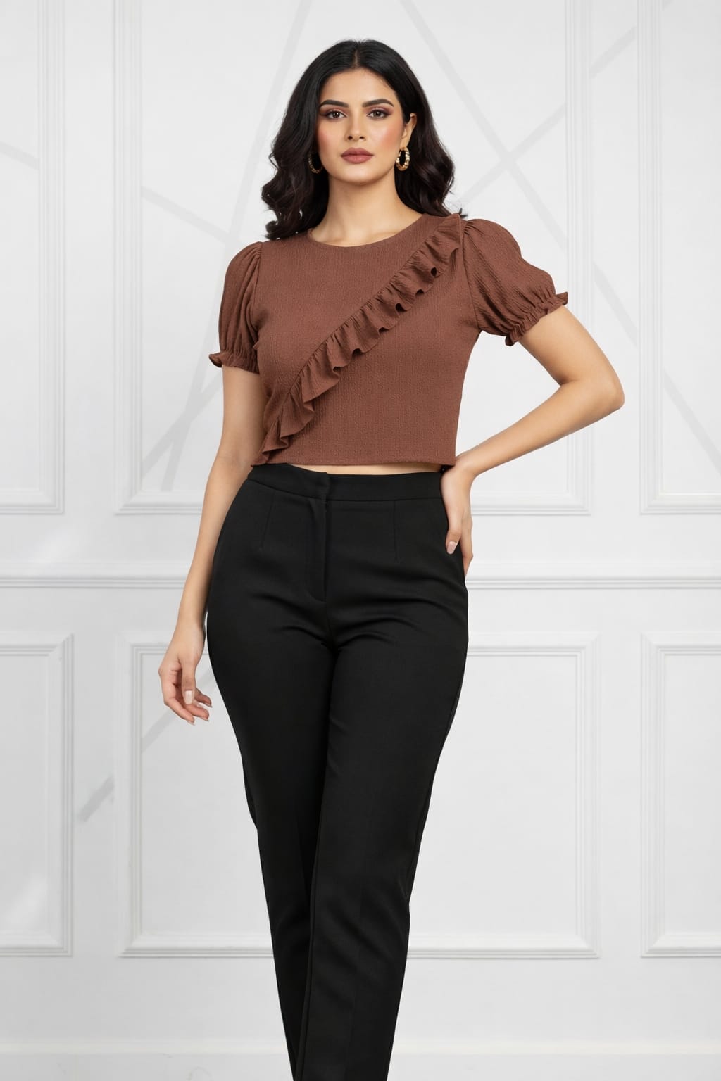 Ruffle Crop Top with Puff Sleeves | Stylish Party & Casual Wear Top