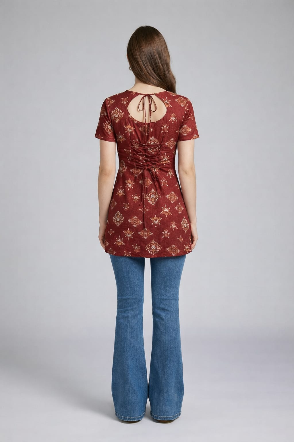 AVYRON - Stylish Red Short Kurti For Women | Square Neck Casual Tunic Top | Ethnic & modern Look