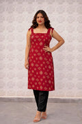 Maroon Ethnic Tie-Up Kurti - Rayon Cotton