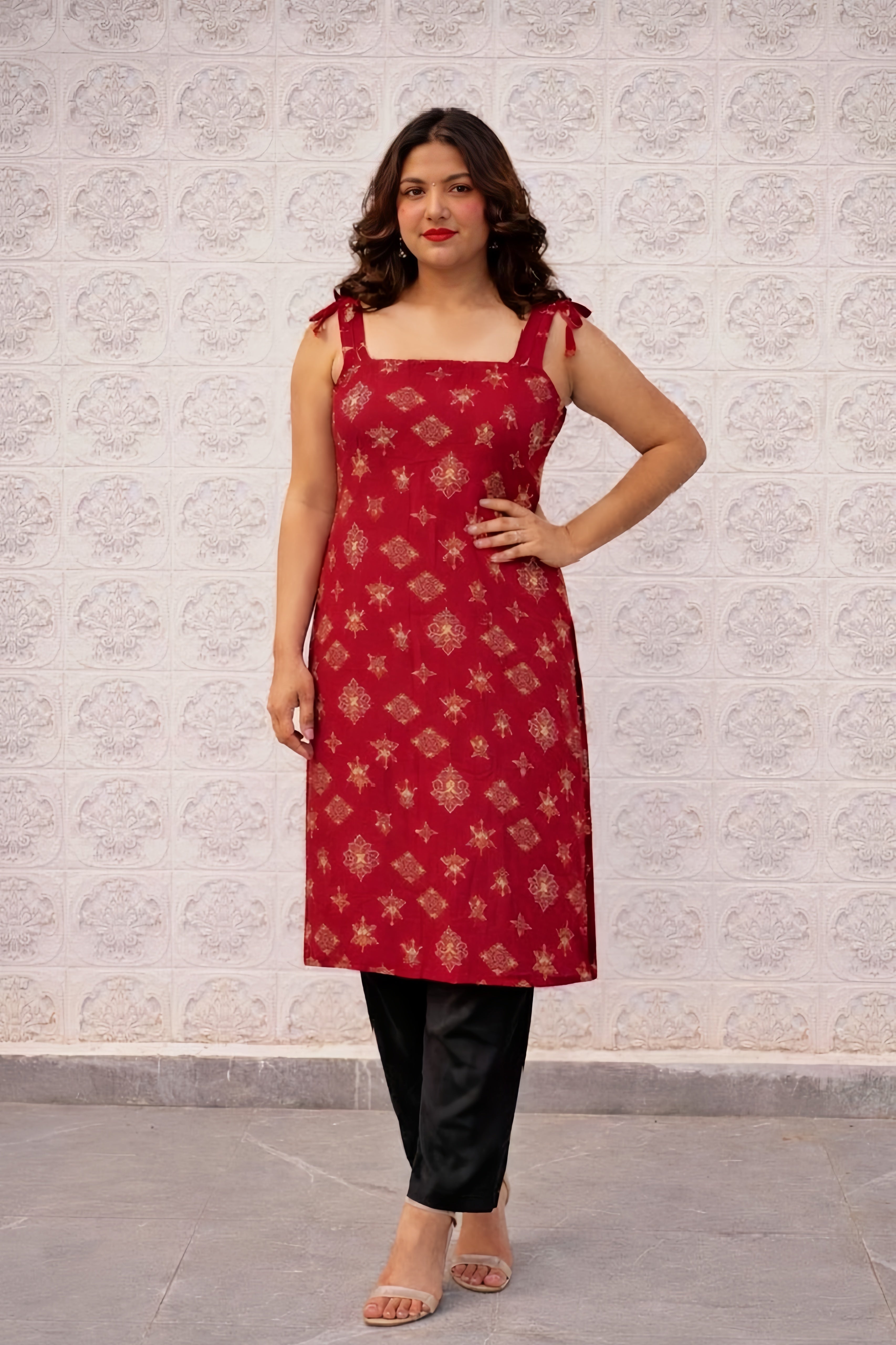 Maroon Ethnic Tie-Up Kurti - Rayon Cotton